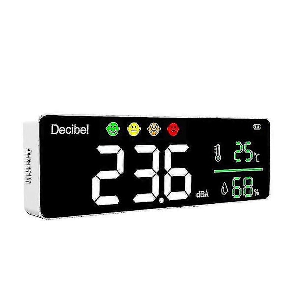Digital Desibelmåler DM1306D, Smart Støydetektor med Temperatur- og Fuktighetsovervåking