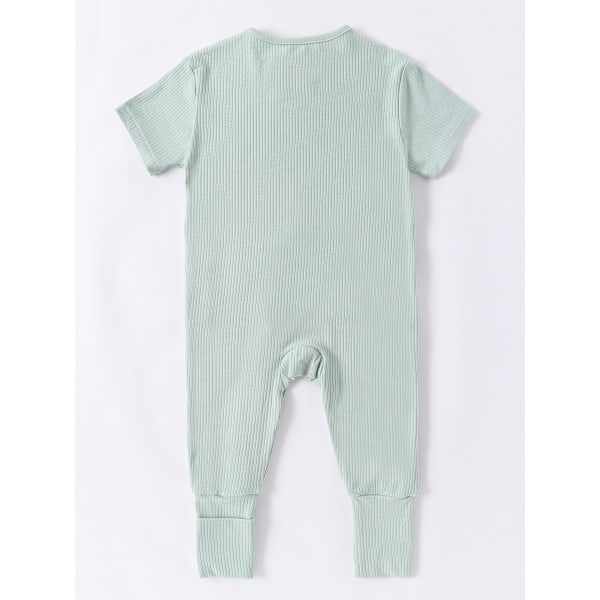 (L) Matcha-väriset rayonista valmistetut bambukuidusta valmistetut vauvan pyjama, kesäiset lyhythihaiset jalkattomat potkupuvut, kaksisuuntainen vetoketjupuku