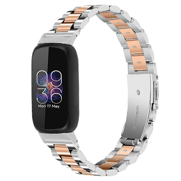 Armband för Fitbit Inspire 3 Rostfritt Stål 3 Pärlor Ersättningsarmband för Smartwatch Silver Rose Gold
