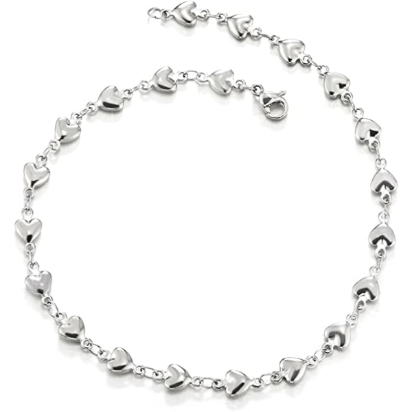 Rostfritt stål Puff Hearts Link Chain Anklet Armband