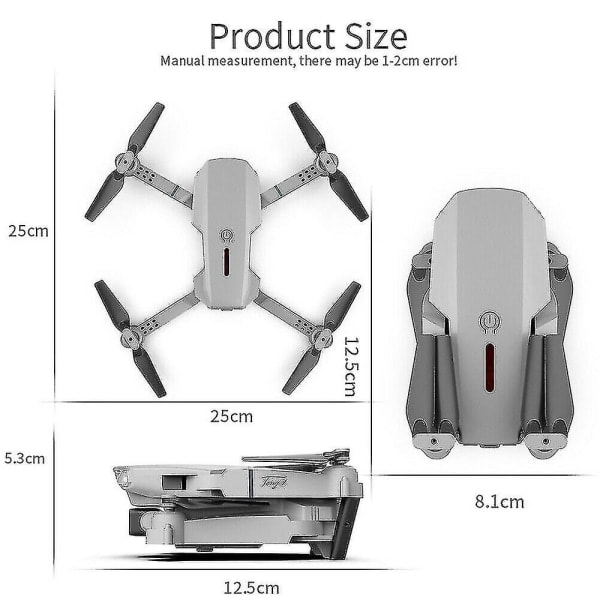 E88 Pro -kameradrooni aikuisille ja lapsille, 4k HD Wifi Fpv -drooni, taitettava Rc -lentokone aloittelijoille, lelulahjat 3 akulla