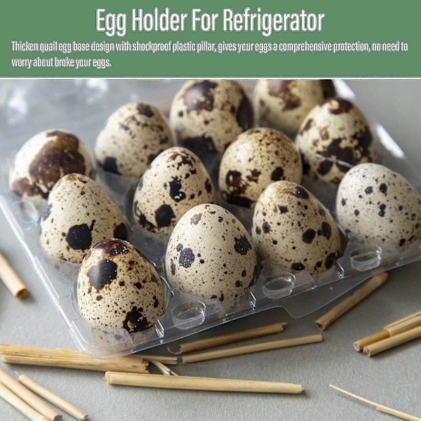 100 stk 12 Ruters Vaktel Eggboks Gjenbrukbare Vaktel Eggkartonger Eggbeholder Transparent Kjøleskapsbeholder Mini Eggdispenser med Lokk for Kjøleskap