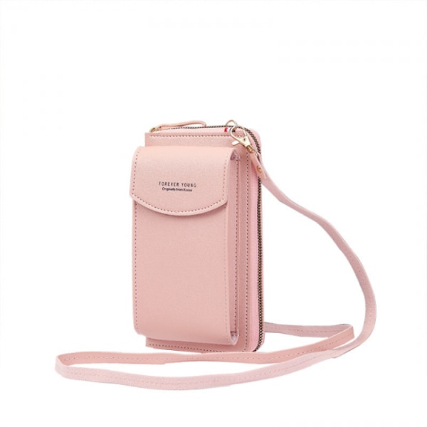 Pink læder damepung touch mobiltelefon taske tasker