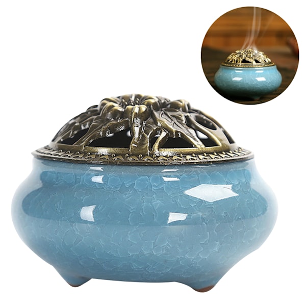 Keraaminen suitsukepoltin, kuparikansi, Buddha, antiikkinen seoskaapeli, santelipuun suitsuke, suitsuke, suitsuke, jäähalkeileva uunin vaihto