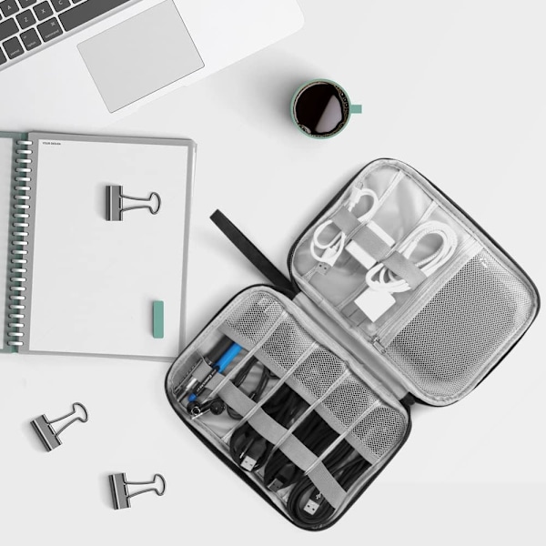 Elektronikk Tilbehørsveske, Universal Bærbar Reise Gadget Veske for USB Kabel Enhet, SD Kort, Lader Harddisk (Svart)
