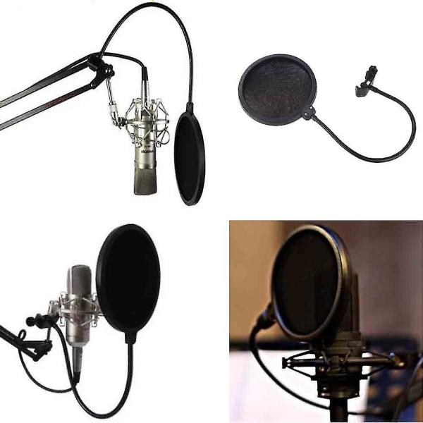 Studio Mikrofon Mic Pop Filter Vindskärm Mask Shied Dual Layer Justerbart skaft Flexibel för inspelning Tala Sång