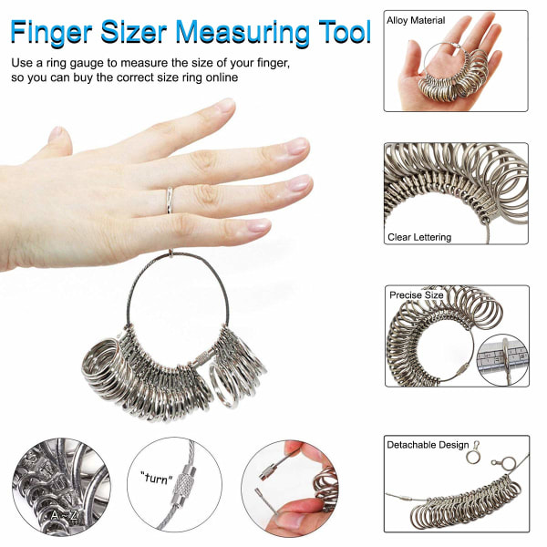 Ringstørrelsesmåler, Ringstørrelsesringer til at måle fingerstørrelse til ringstørrelser AZ Metal/Stål/Plast