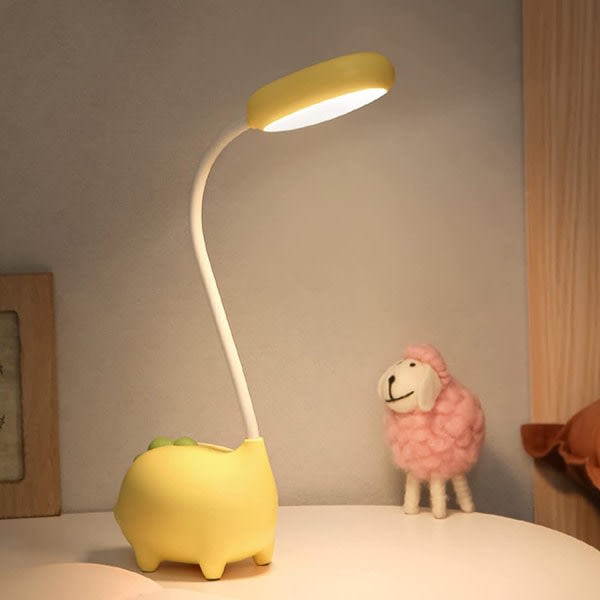 Unik Dinosaur Skrivbordslampa LED Nattlampa för barn Trådlös laddning Student Lärande ögonskydd Lampa USB Uppladdningsbar (gul)