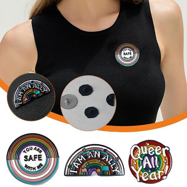 Du är säker med mig Emaljnålar, Regnbåge Slagnålar Pride Pins L D-210 one-size 3pcs