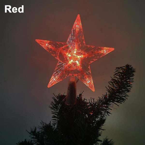 Julgran tänds med led-ljus, upplyst stjärntoppare för julgransdekorationer
