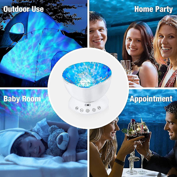 Ocean Wave Projektor, 12 LED Natlampe Med Justerbar Lysstyrke Fjernbetjening Timer 8 Lystilstande Mu