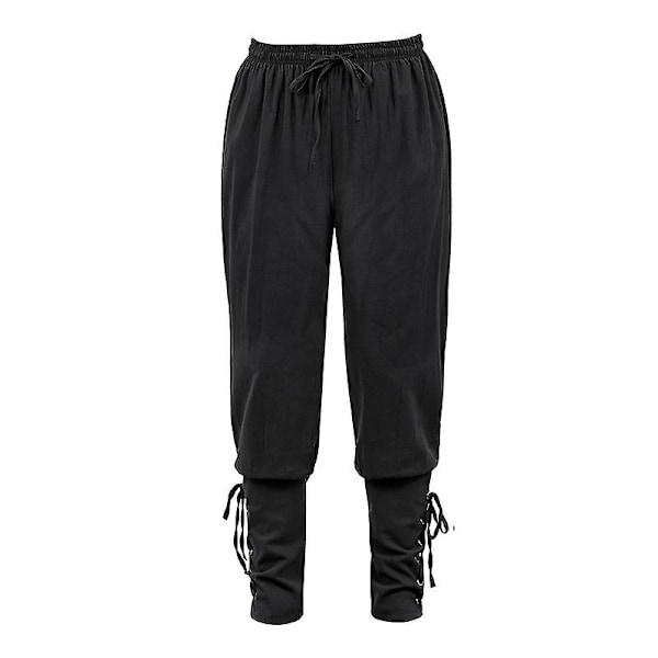 Medeltida byxor vikingdräkt för män kvinnor piratbyxor snörning renässansbyxor pirat brun svart plus size halloween svart black L