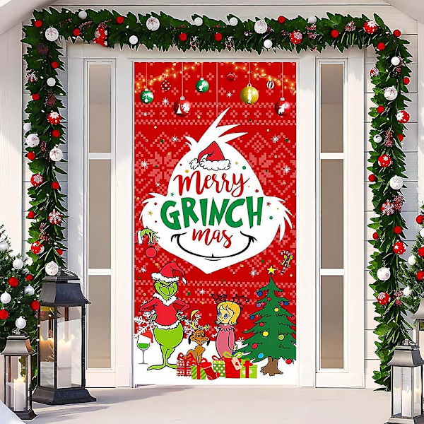 Juledekorasjon for dør - Merry Grinchmas Font - Veranda Skilt - Vinter, Nyttår, Jul - Dekorasjoner og Tilbehør til Hjemmefest