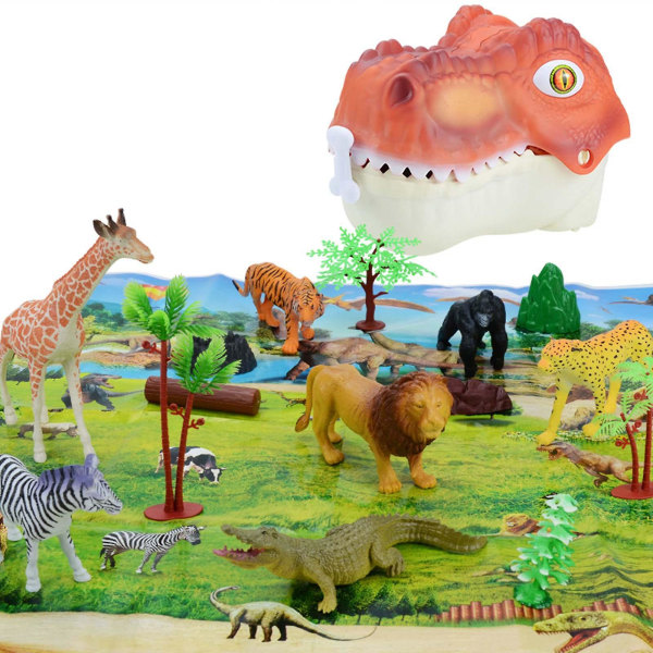 Stor Tyrannosaurus Förvaringslåda Set Draglinje Glidande Dinosaurie För Huvud Simulering Animal World Skogsmatta Barn Animal T