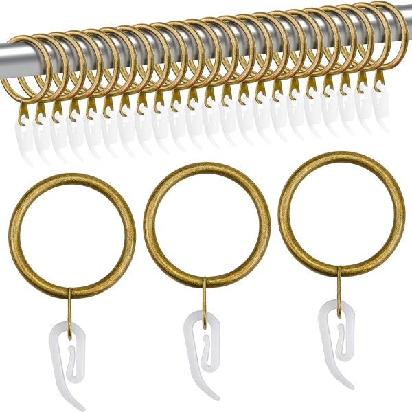 24 set metall gardinringar och krokar Mässing Rostskyddad metall draperiring 30 mm inre diameter hängare ring krok för hem fönsterstång dekoration
