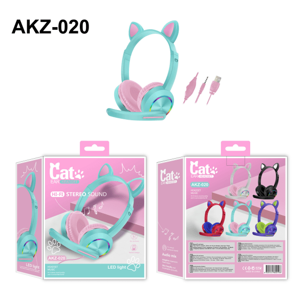 Cat Ear Headphones Led Light Wired Headphones Cute With Mic