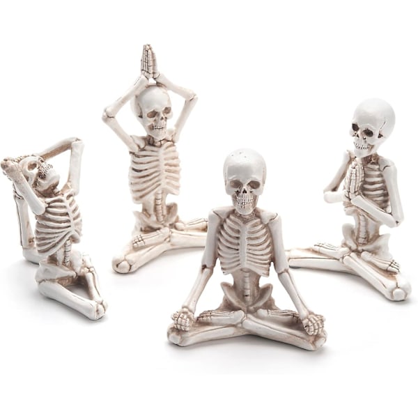 Hemdekoration Ornament Skelett Yoga Staty, 4 st Resin Staty Andlig Meditationsskulptur för Bokhylla Bordsdekoration