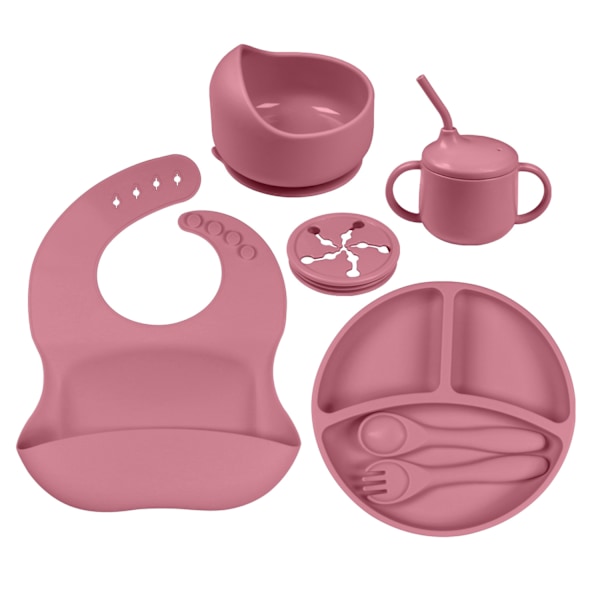 Barnesett BPA-frie tallerkener Baby Silikonsett Dark Pink