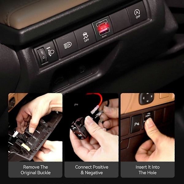 Effektiv opladningsadapter 12V/24V mobiltelefonoplader med understøttelse af PD30W Type C 18W USB-opladerstik til telefoner tablets blå