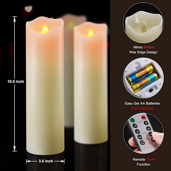 1 stk LED blokklys, ekte voks 10 tommer med fjernkontroll for bryllupsdekorasjon 10 tommer – 10 tum \u2013 1 styck 10 tum – 1 styck