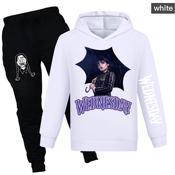 Mub- Wednesday Addams Hoodie + Casual Byxor Set vit G vit vit white 100cm