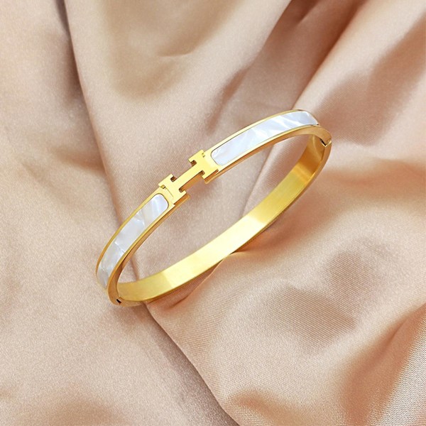 Stilfuldt titanium stål armbånd med bogstavet H - Luksus skal armbånd smykker{GKS} Gold