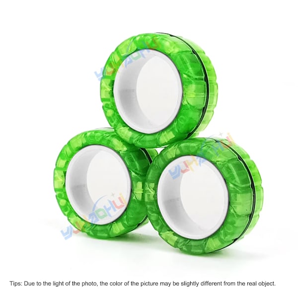 3 st Magnetiska fingerringar Färgglada Ångestdämpande Fidget Leksaker Set för Vuxna Magnet Spinner Anti-stress Lindra Ångest Leksaker för Pojkar Luminous Green
