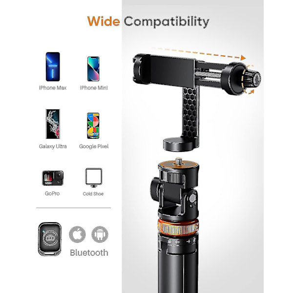 62\" Telefonstativ, Eucos Selfie Stick Stativ med Fjärrkontroll, Uppgraderat Iphone Stativ & Resestativ, Stabilast Mobiltelefonstativ【GKS】