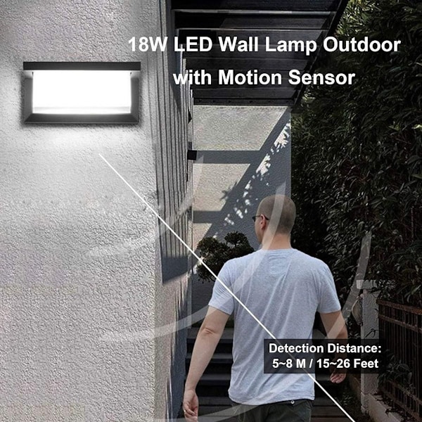 LED-seinävalaisin ulkokäyttöön liiketunnistimella, IP65, vedenpitävä, moderni