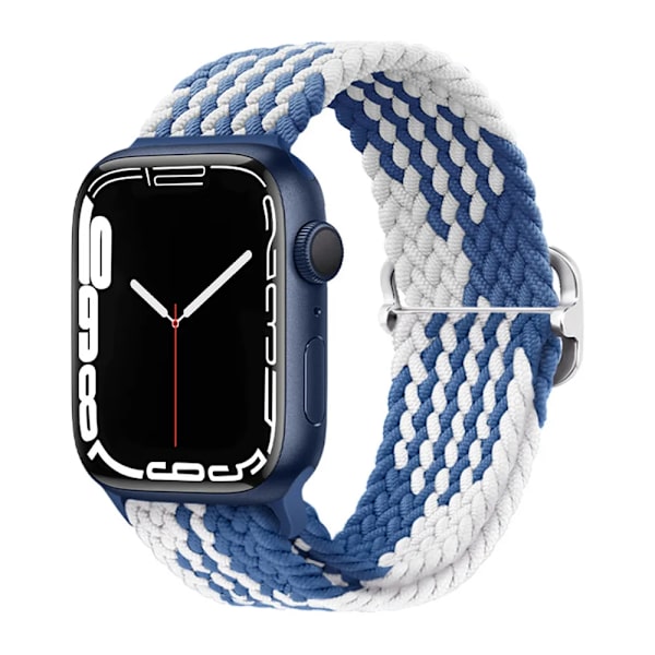 Flätad ögla för Apple Watch Rem 44mm 40mm 45mm 41mm 42mm 38mm 49mm Elastiskt Solo armband iWatch series 9 se 7 5 6 Ultra2 Band 25.Blå Vit 25.Blue White 38mm 40mm 41mm