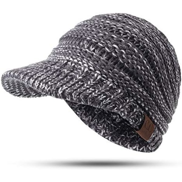 Talviset lämpimät poninhäntäneulepipo Dark gray white