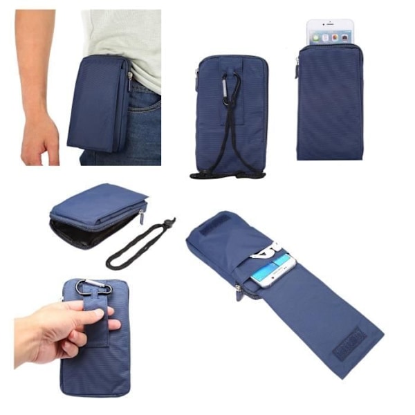 Universal multi-purpose case Several zippered compartments and a carabiner for > MICROMAX UNITE 2 A106 > Blue