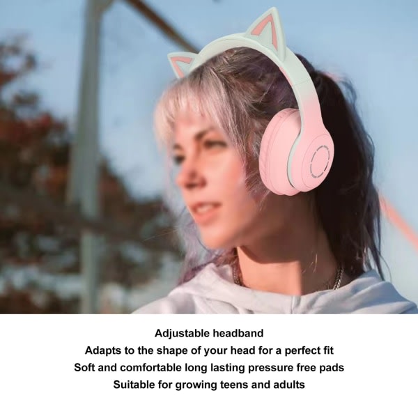 Cat Ear Bluetooth spelhörlurar Trådlöst hopfällbart musikheadset med LED-ljus Löstagbar mikrofon 3,5 mm kabel pink