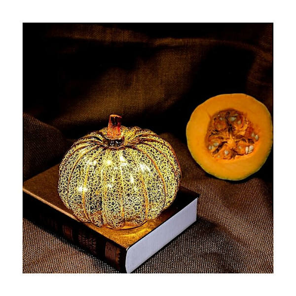 Halloween Pumpa Ljus LED Belysning med Timer Pumpa Burkar Höst Heminredning Guld