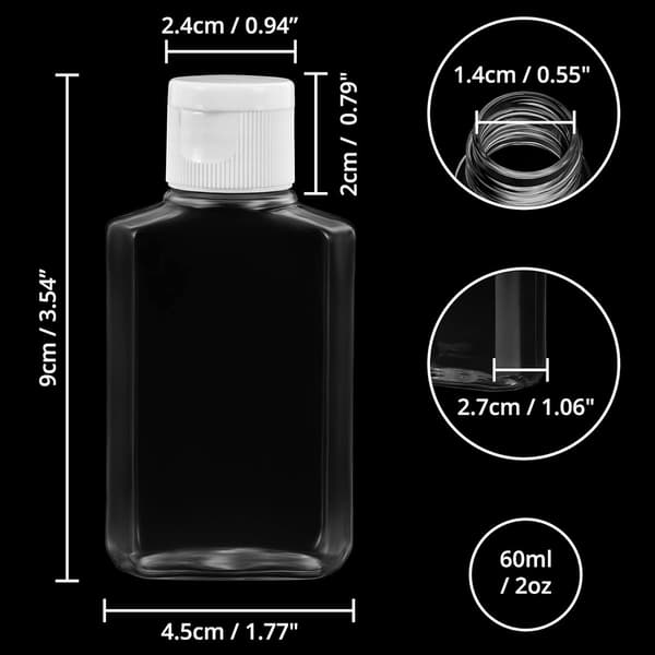 Plastklämflaskor - 20-pack 60 ml tom PET-dispenser - Påfyllningsbara reseflaskor för lotion schampo Klar 4,3x9 cm