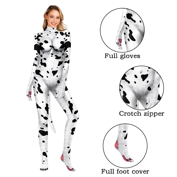 Zawaland Dyre Catsuit Par Snow Wolf Kostume med Hale Gren Lynlås Halloween Party Cosplay Outfit Forklædning Zentai Bodysuit B273-1002 B273-1002 L