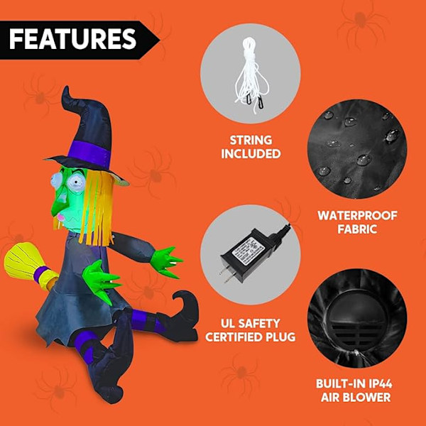 Joiedomi 4 Fods Halloween Oppustelige Udendørs Dekorationer, Halloween Blæseopgaver til Haven, Oppustelig Hexe med Indbyggede LED-lys Halloween Fest