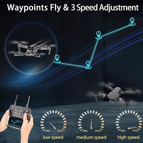 E88E525 taittuva drone, korkearesoluutioinen ilmakuvaus, kiinteä korkeus, nelikopterin kauko-ohjattava lentokone, musta peilitön black mirrorless Dual battery