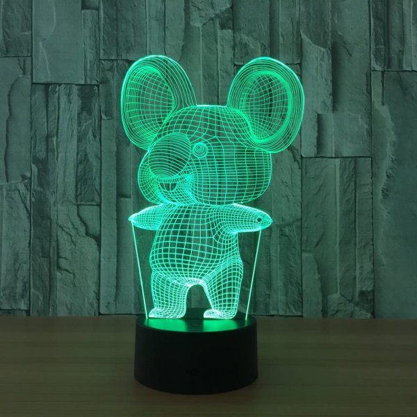 Koala 3D optisk illusionslampa 7 färger Ändrings- och tryckknapp Barn Sängbord LED Nattlampa