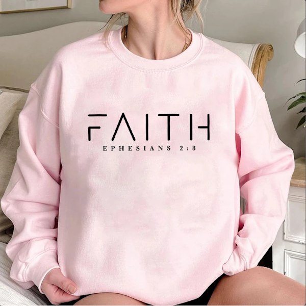 Trendig Faith Sweatshirt Bibelvers T-shirt Kristna Kläder Dam Streetwear Tröja Huvtröja Estetiska Kläder Rosa Pink XXXL