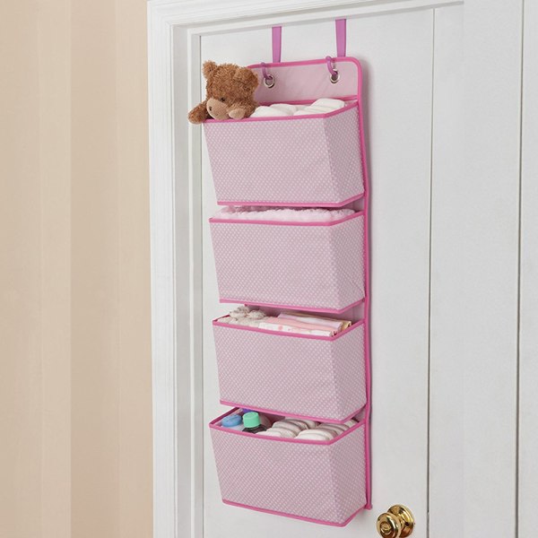 HHL （rosa） Vikbar hängande organizer med 4 fickor Väggmonterad garderob Hängväska Väggpåse Kosmetiska leksaker