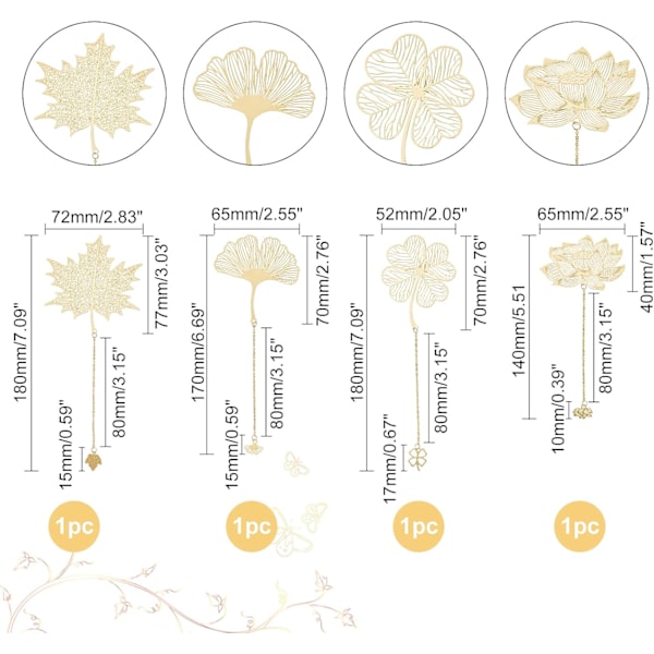 Kultaiset kirjanmerkit 4 kuviota Ontto kirjanmerkki Vaahteranlehti Ginkgo L,ZQKLA