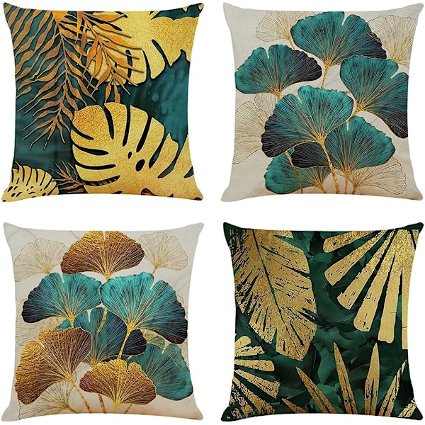 45 x 45 cm, 4 Teal ja kultalehtityynyliinan setti