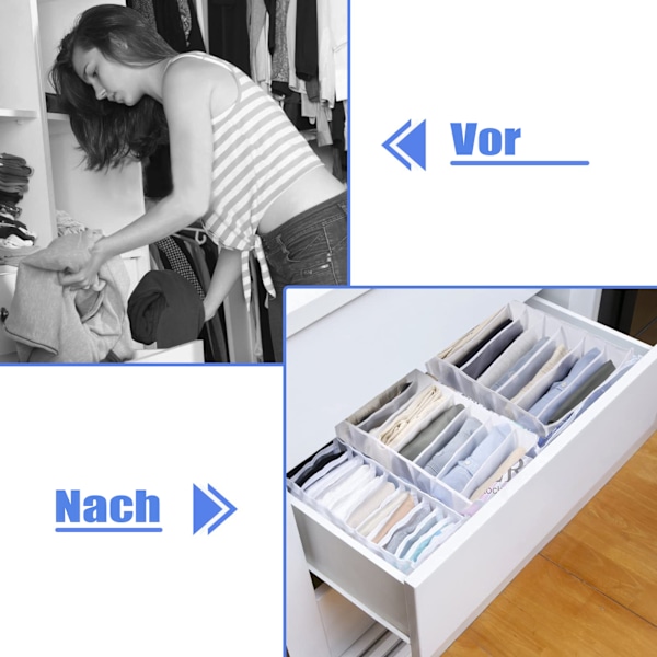 3 stk. Vaskbare Garderobeorganisatorer, 7 Rister Foldbare Synlige Tøjrum Opbevaringsboks Garderobe Skuffeorganisator Mesh Divider Box