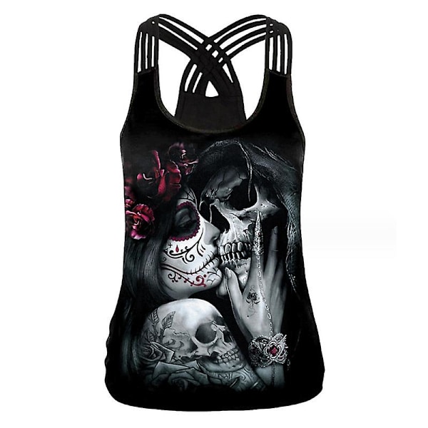 Tank top damer halloween 3d print kryss skulderstropp Ny T-skjorte med rund hals vest stil 4 style 4 S