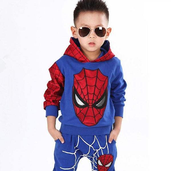 Barn Pojk Spiderman Sportkläder Hoodie Sweatshirt Byxor Kostym k Blå Blue 6-7 Years