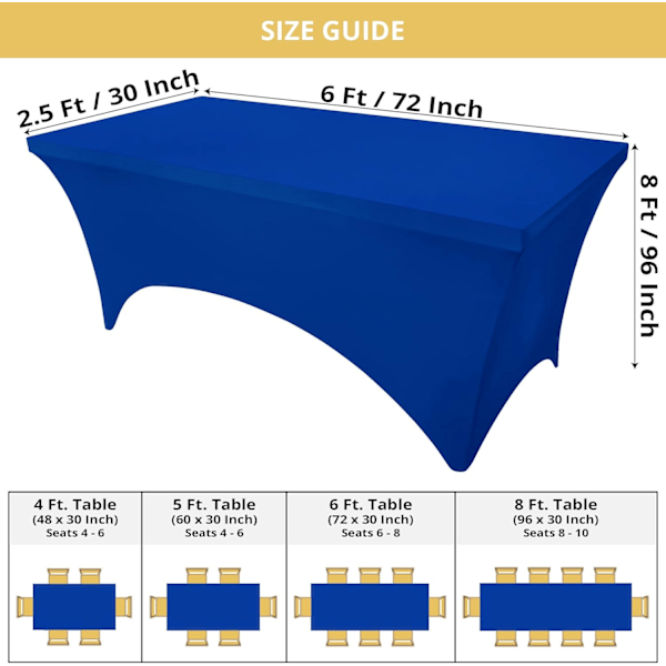 Köksstretchduk 10-pack [180 cm, Blå] 190GSM Stretch Bordduk Passande Överdrag Rektangulär Blue