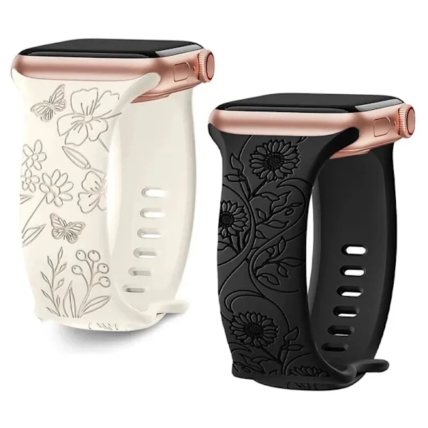 Rem för Apple Watch Band 44 mm 42 mm 41 mm 40 mm 45 mm 49 mm 44 mm Blomgraverat armband correa iwatch series 9 7 SE 6 8 Ultra 2 Rosa Sand 3 Pink Sand 3 42mm-44mm-45mm-49mm