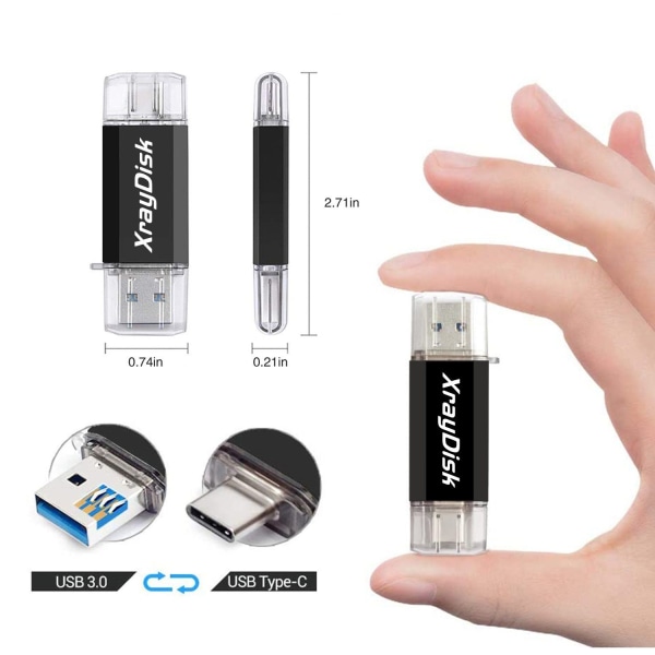 USB-minne 128 GB, USB 3.0 Type C minneskort OTG Dual Flash Drive 2-i-1