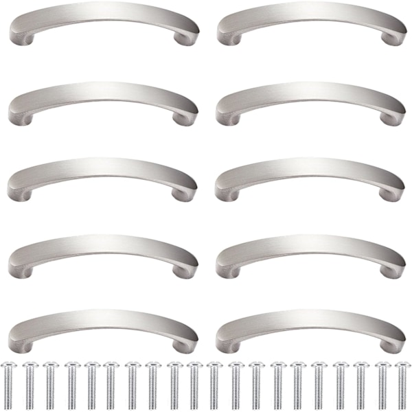 10 Stycken Silver Skåphandtag med 20 Skruvar, Lådhandtag, 96mm Hålavstånd, Moderna Kökshandtag i Aluminiumlegering, Perfekt för Kök, Sovrum,
